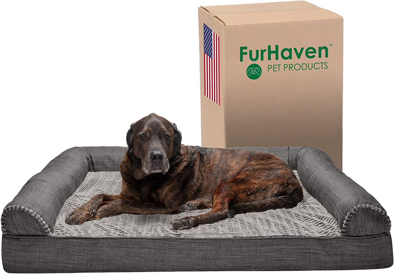 furhaven-memory-foam-dog-bed-for-medium-small-dogs-w-removable-bolsters-washable-cover-for-dogs-up-to-35-lbs-luxe-faux-fur-performance-linen-sofa-woodsmoke-medium