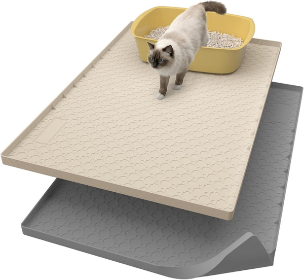 Silicone Large Cat Litter Mat 34" X 22", Cat Mat for Litter Box, Cats Litter Trapping Mat, Non-Slip and Waterproof, Raised Edges, Blue12