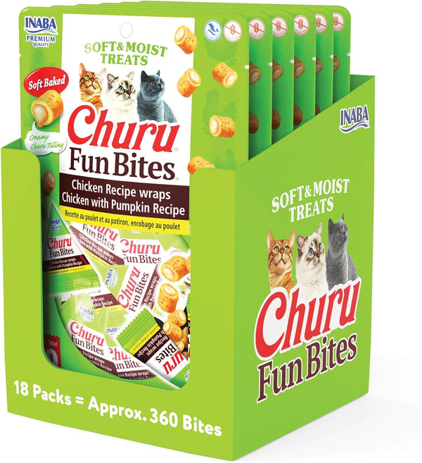 INABA Churu Fun Bites Chewy Cat Treats, Chicken, 18Ct | Immune Support, Antioxidant Support, 69% Moisture, Low Calorie, Grain-Free, Preservative-Free, 18 X 0.42 Oz Tetras Packs10