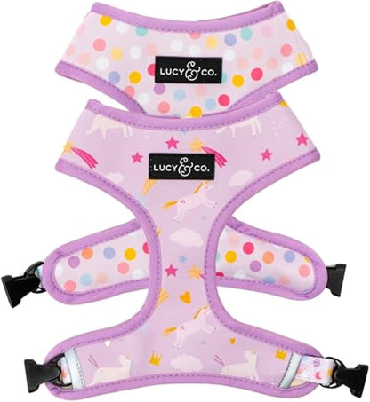 Lucy & Co. Reversible Dog Harness - Water-Repellent Neoprene, Dual-Print Design, Easy Swap Style, Adjustable Comfort Fit - Take a Bow Reversible Harness - Small35