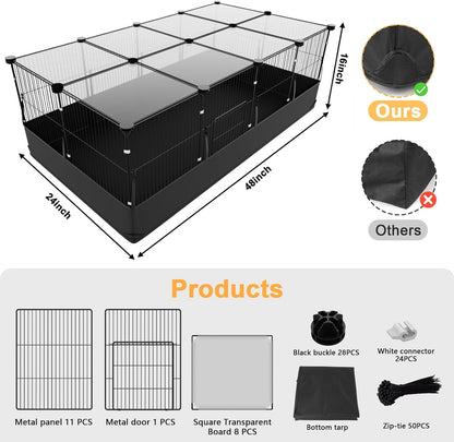 Tresbro Guinea Pig Cage with Top Cover & 12 Panels, Triple Fixing Measures Small Animal Playpen with Waterproof PVC Liner & One-Motion Hooks, 48 X 24 X 16 C&C Grids Cage for Bunny, Hedgehog, Hamster6