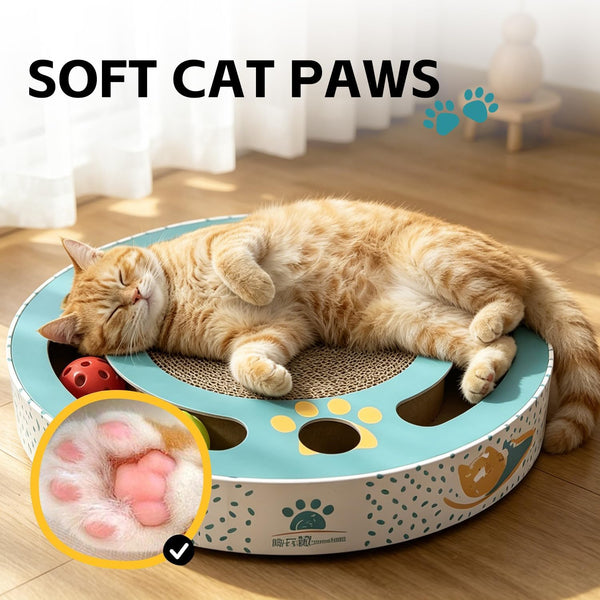 Round Cat Scratching Pad Modern Cats Scratcher Cardboard Interactive Toys for Indoor Cats with 2 Bell Balls and Kitten Tunnel4