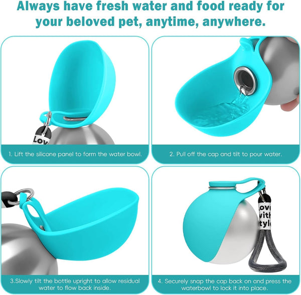 2 in 1 Portable Dog Water Bottle for Dogs,10Oz Stainless Steel Portable Dog Water Bottle with Foldable Silicone Bowl, Leak-Proof 2 in 1 Portable Tumbler for Small Dog & Puppy Walking Hiking Outdoor7