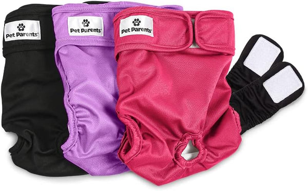 Pet Parents® Washable Dog Diapers (3Pack) + Extendrs® of Durable Doggie Diapers, Premium Dog Diapers Female (Large, Princess)1