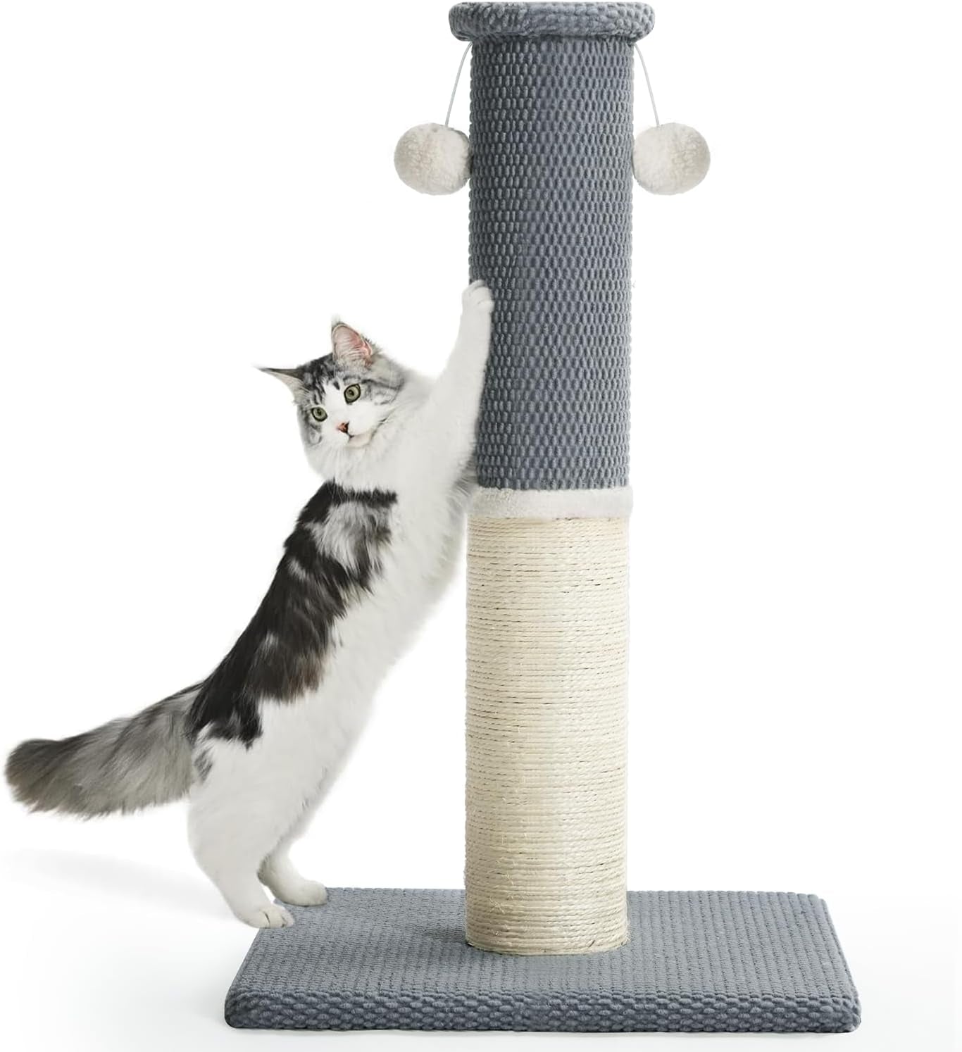 made4pets-tall-cat-scratching-post-with-sisal-carpet-for-indoor-cats-33-cat-scratcher-with-wide-stable-base-interactive-hanging-toys-ideal-for-adult-cats-large-breeds-and-full-body-stretching