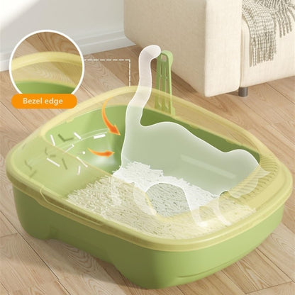 Pet Supplies, Open Top Cat Litter Box with Scoop, High Side Sifting Tray for All Cats(Green)3