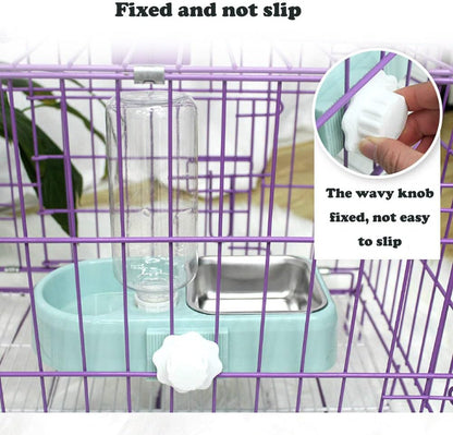 Love Dream Crate Dog Bowl, No Spill Kennel Hanging Pet Food Water Bowl Set | Automatic Water Dispenser and Removable Stainless Steel Bowls Raised Double Bowls for Indoor Cats, Rabbit, Small Medium Dogs4