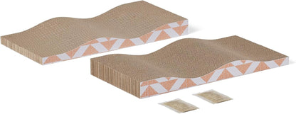 Amazon Basics Cat Scratching Post, Cat Scratch Pad for Indoor Cats with Catnip, Single Layer with Curve, 16.5 X 8.1 X 1.6 In, 2-Pack1