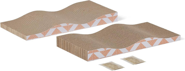 Amazon Basics Cat Scratching Post, Reversible Double-Sided Corrugated Cardboard with Catnip, Curved Wave Design, 16.5 X 8.1 X 1.6 In, 2-Pack1