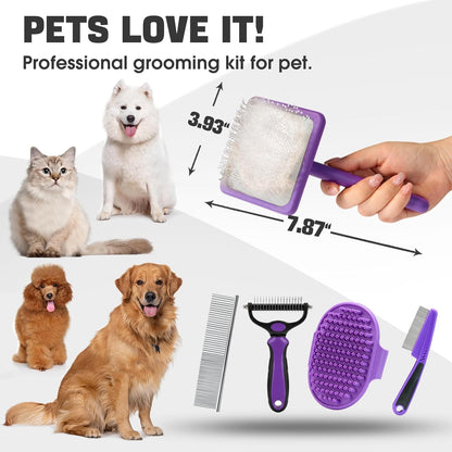 Bonteck Dog Slicker Brush for Dogs Grooming Kit 5PCS Long Haired Doodles | Goldendoodles Poodles, Skin Friendly Deshedding, Comb and Rake, Removes Undercoat, Professional Detangling, Large, Purple9
