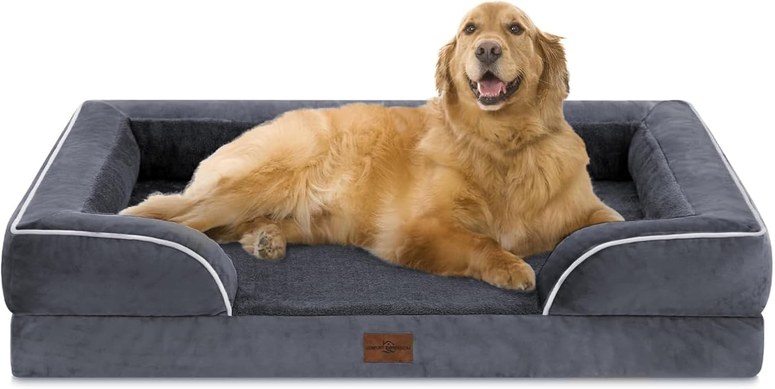 comfort-expression-orthopedic-dog-bed-for-extra-large-dogs-with-bolster-waterproof-dog-couch-bed-with-washable-cover-non-slip-bottom-supportive-egg-crate-foam-xl-pet-bed-42x30-inch