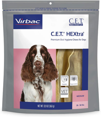 Virbac C.E.T. Hextra Premium Oral Hygiene Chews for Dogs, Medium | Rawhide Dog Dental Chews, Long Lasting Dog Chews, Beefhide Rawhide Chews Reduces Plaque and Tartar1
