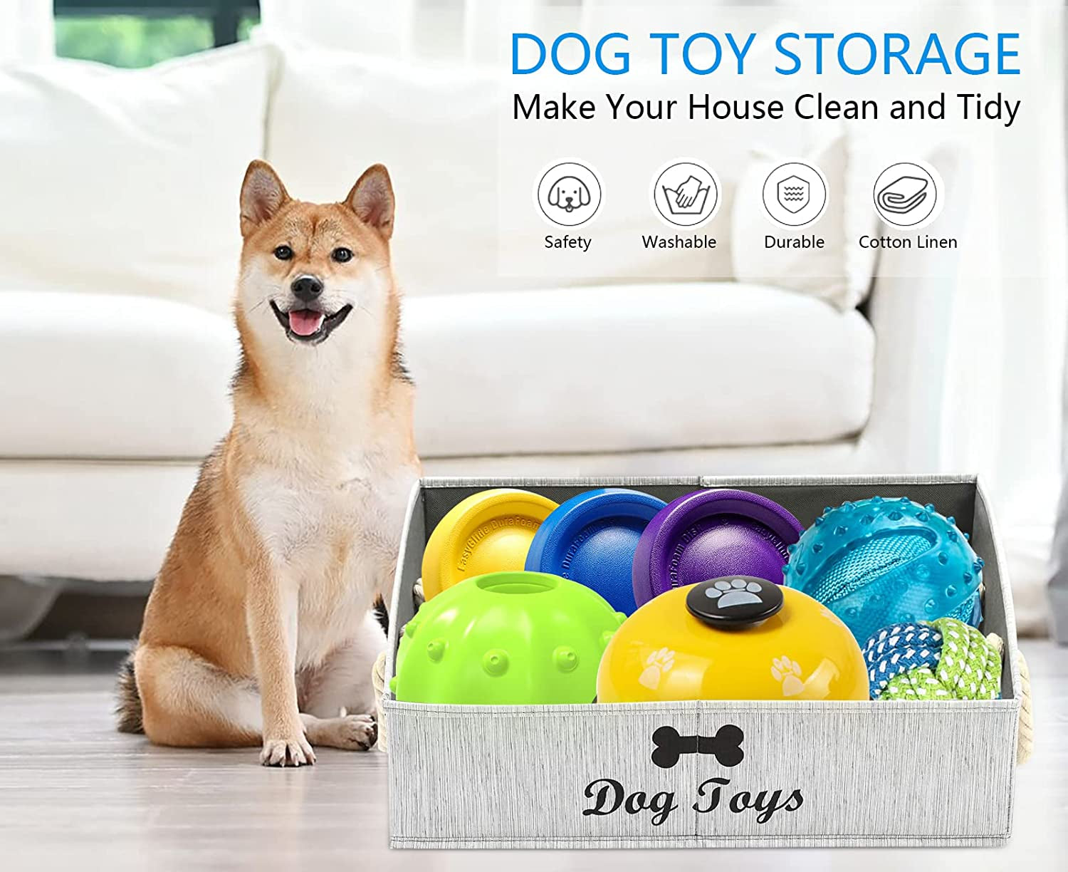 morezi-large-dog-toy-bin-puppy-shallow-toy-basket-dog-toy-storage-perfect-for-living-room-playroom-closet-home-organization-grey-canvas