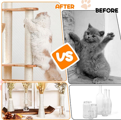 328FT 1/4 Inch Cat Scratching Sisal Rope for Cat Trees & Posts | Thick White Jute Rope with 2 Cat Mouse Toys for Scratch Posts, Cat Towers & DIY Projects5