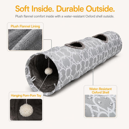 Geometric Straight Cat Tunnel with Plush Inside,Cats Toys Collapsible Tunnel Tube with Balls, for Rabbits, Kittens, Ferrets,Puppy, Diameter 9.8 Inch4