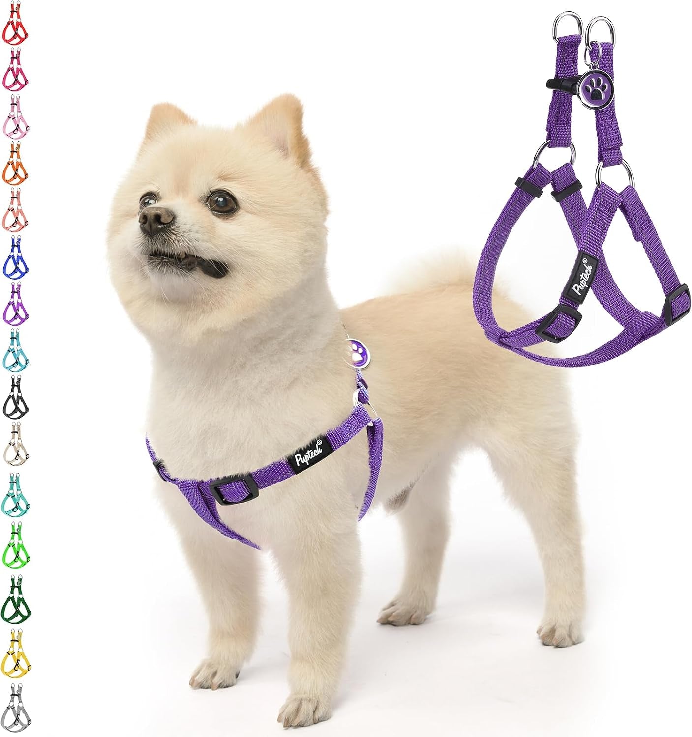 pupteck-no-pull-dog-harness-soft-adjustable-basic-nylon-step-in-puppy-vest-outdoor-walking-with-id-tag