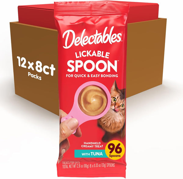Delectables Lickable Spoon Handheld Wet Cat Treats Made with Real Chicken & Salmon, Quick & Easy Creamy Puree, Mess Free, Grain-Free, No Added Fillers, No By-Products, Variety Pack, 32Ct17