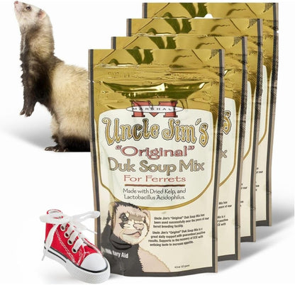 Marshall Uncle Jim’S DUK Soup Mix for Ferrets – 4.5 Oz Each – Digestive Support, Recovery & Vitality Aid – Includes 2 Squeaky Toys for Enrichment & Fun – (Pack of 4)1