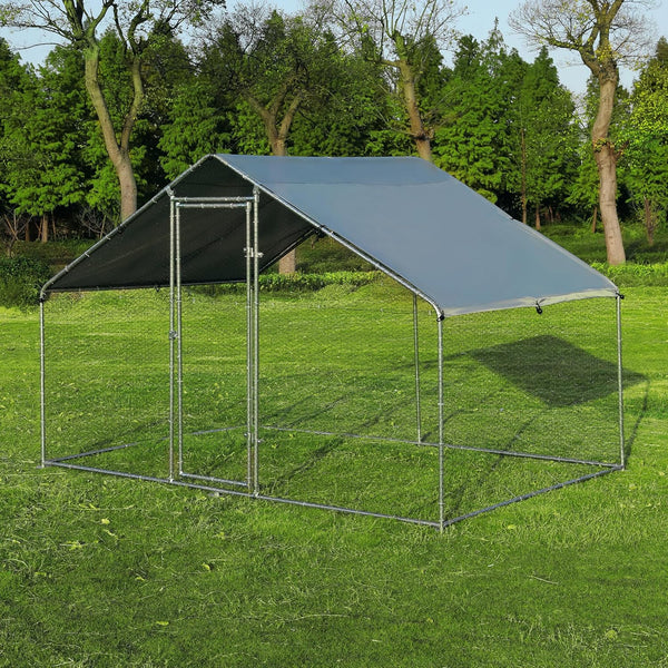 Large Metal Chicken Coop round Top Upgrade Tri-Supporting Wire Mesh Chicken Run,Chicken Pen with Water-Resident and Anti-Uv Cover,Duck Rabbit House Outdoor (6.6'L X 9'W X 6.5'H)8