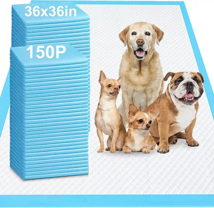 150 pack 36x36in dog training pads with happy dogs on white textured surface15