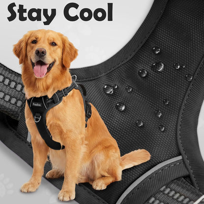 Funfox Dog Harness Medium Sized Dog, Vertical Handle Easy Control, No Pull Pet Vest Adjustable with 2 Leash Clips, Soft Material, Reflective Safe Night Walking for Small Medium Large Breed, Black, M5