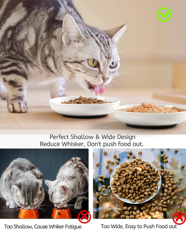 WROSWT No Spill Cat Bowls,Cat Food Bowl,Anti Whisker Fatigue Healthy Ceramic Cats Dishes Set for Indoor Cats,Shallow Wide Kitten Plates for Food and Water,Non-Slip Silicone Bottom,3 Pack5