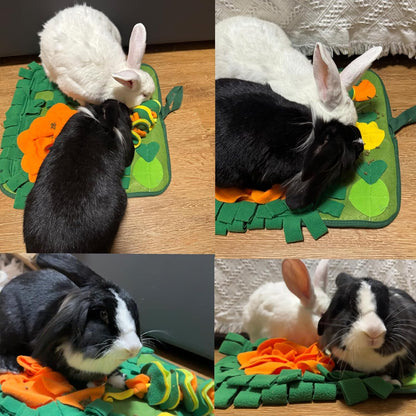 Rabbit Foraging Mat Bunny Snuffle Mat for Small Animal Puzzle Toy | Interactive Enrichment Toy 17.7", Feed Treat Mat for Rabbits Guinea Pigs, Hamster, Puppies, Chinchillas, Kitten, Indoor, Soft6