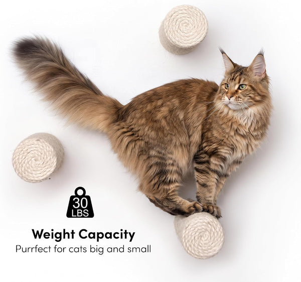 Xympo Wall-Mounted Cat Climbing Steps, Floating Sisal Scratching Posts, 8 Inch, 3 Pack, Easy Drywall Install6