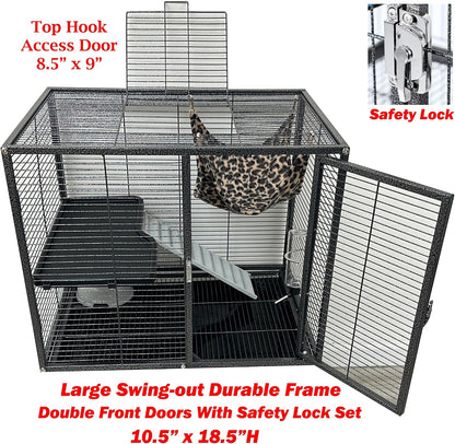 Large Two Full Story Deluxe Double Unit 4-Tiers Tight 1/2-Inch Bar Spacing Durable Front Doors Water Bottle Food Bowl for Feisty Ferret Squirrel Hammock Rat Gerbil Small Animal Critter Rolling Cage5