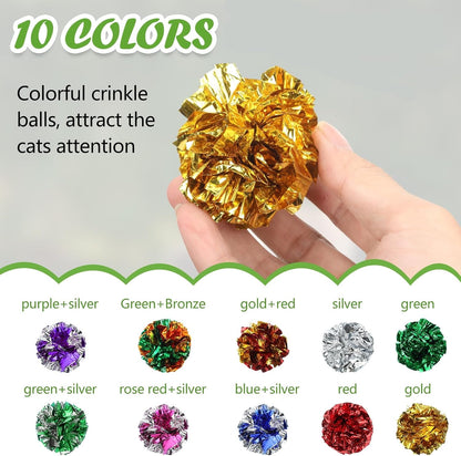 Silkfly 30 Pcs Polyester Film Crinkle Balls Cat Toys 2.36" Interactive Crinkle Ball, Colorful Balls Chew Toy for Cat Chase Ball Toys Attract Cats for Indoor Cats and Kittens to Keep Fit and Active2