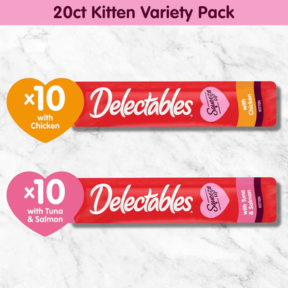 Delectables Squeeze up Kitten Variety Pack, Creamy Squeezable Puree, Lickable Wet Cat Treats, Grain Free, No Added Fillers, No By-Products, No Added Preservatives, 0.5 Ounces Tube, 20 Tubes Total7