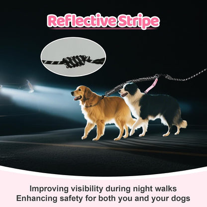 Double Dog Leash - 360°Swivel Tangle Free Splitter Attachment, 2 Dogs Multi-Functional Leashes, Dual Rope for Outdoor Walk Train Small Medium Large Two Pet, Pink6