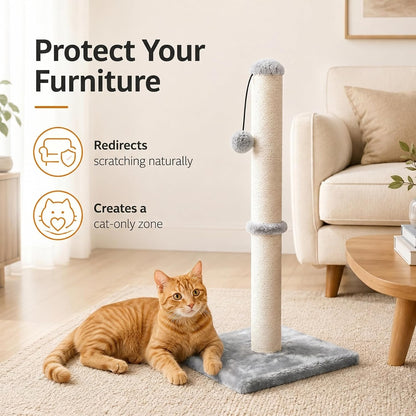 Dimaka 29" Height Tall Cat Scratching Post, Claw Scratcher with Sisal Rope and Covered with Soft Smooth Plush, Vertical Scratch [Full Strectch] for Standard Size Cats(Grey, 29 Inches for All Cats)7