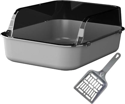 Open Litter Box Semi Enclosed Cat Toilet Sand Box Bedpan Container for Indoor Cats and Young Kittens- Gray5