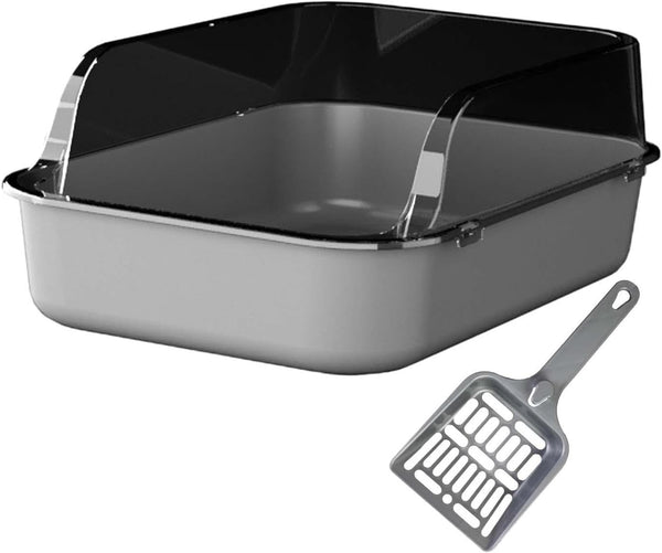 Open Litter Box Semi Enclosed Cat Toilet Sand Box Bedpan Container for Indoor Cats and Young Kittens- Gray5