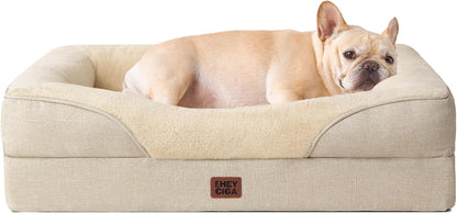 EHEYCIGA Orthopedic XL Dog Bed for Large Sized Dog, 42X30 Inch Extra Large Memory Foam Dog Couch Bed with Sides, Waterproof Liner & Washable Removable Cover, Bolster Pet Sofa, Grey51