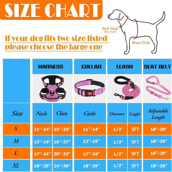 LOBEVE No Pull Dog Harness, Collar & Leash Set | Includes Dog Seat Belt, Collapsible Bowls & Poop Bag Dispenser. Ideal for Training, Walking, Hiking. Fits Small to Large Dogs(Pink-L)3