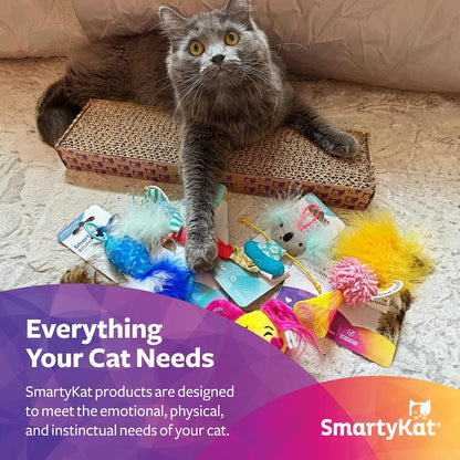 Smartykat Scratch 'N Spin Carpet Cat Scratching Post with 2 Spinning Wand Toys, plus 2 Replacement Wands - Gray & Blue4