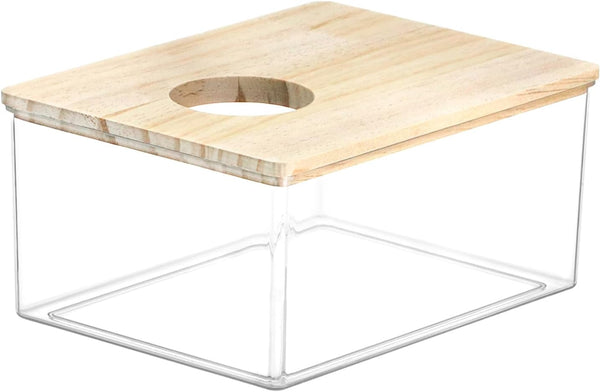 QWORK Hamster Sand Bath Box – Clear Acrylic Habitat Bath with Wooden Lid for Dwarf Hamsters, Digging & Grooming1