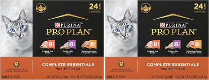 Purina Pro Plan Gravy, High Protein Wet Cat Food Variety Pack, Complete Essentials Chicken and Turkey Favorites - (Pack of 24) 3 Oz. Cans16
