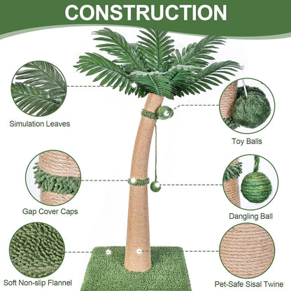 40'' Tall Cat Scratching Post Cat Tree, Curved Design Cat Scratcher Post with 3 Interactive Balls, Natural Sisal Rope Cat Scratching Posts for Indoor Cats Adults Kittens, Multi-Combinable (Style A)2