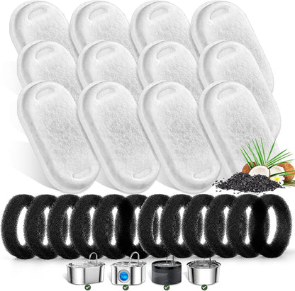 Cat Water Fountain Filters for Stainless Steel 67Oz/2L Adjustable Water Flow Pet Fountain, 8 Pack Pet Replacement Filters with 8 Sponges8