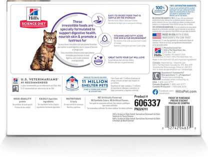 Hill'S Science Diet Sensitive Stomach & Skin Wet Cat Food Variety Pack | #1 Veterinarian Recommended, Adult Formula, Chicken & Beef, Salmon & Tuna, 2.8 Oz. Pouches, 12-Pack2