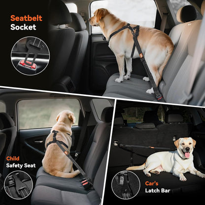 2Pcs Dog Seat Belt, Dog Car Seat Belt Bungee for Pet, Black | Buckle & Hook Latch, Adjustable Reflective Pet Vehicle Tether, 360° Swivel Lock Clasp7