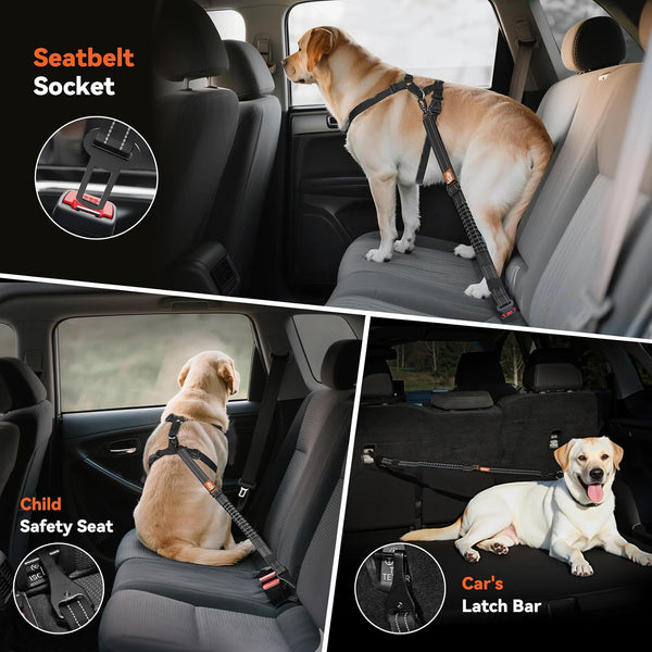 2Pcs Dog Seat Belt, Dog Car Seat Belt Bungee for Pet, Black | Buckle & Hook Latch, Adjustable Reflective Pet Vehicle Tether, 360° Swivel Lock Clasp7