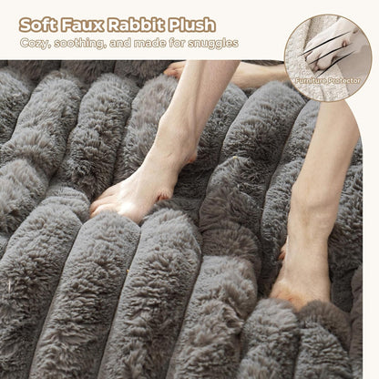 Avont Breathable Dog Couch Mat, Non-Slip Sofa Protector with Soft Plush | Available with Faux Rabbit Fleece and Washable Cover, in M and L, Dark Grey, Light Grey, Brown3