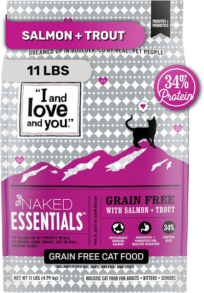 I and Love and You Naked Essentials Dry Cat Food - Salmon + Trout - Grain Free, Real Meat, No Fillers, Prebiotics + Probiotics, 3.4Lb Bag12