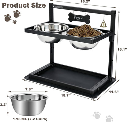 Elevated Dog Bowls with Slow Feeder for Large Dogs – Adjustable Raised Stand with 2 Stainless Steel Bowls & Spill-Proof Mat, Non-Slip Dog Feeder for Large & Medium Dogs (Black)2