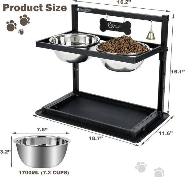 Elevated Dog Bowls with Slow Feeder for Large Dogs – Adjustable Raised Stand with 2 Stainless Steel Bowls & Spill-Proof Mat, Non-Slip Dog Feeder for Large & Medium Dogs (Black)2