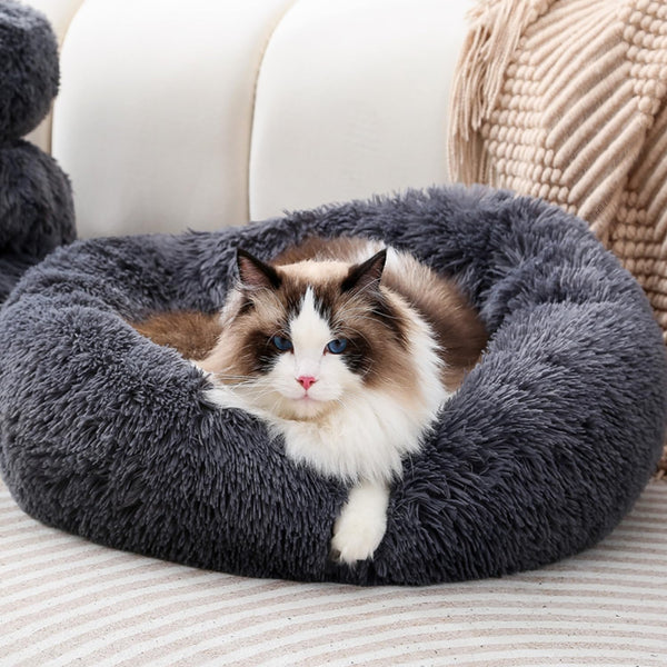Calming Donut Cat Bed Dog Bed round Plush Pet Bed Fluffy Rabbit Cave Warm Dog Couch Non Slip Bottom for Pets Furniture up to 5KG2
